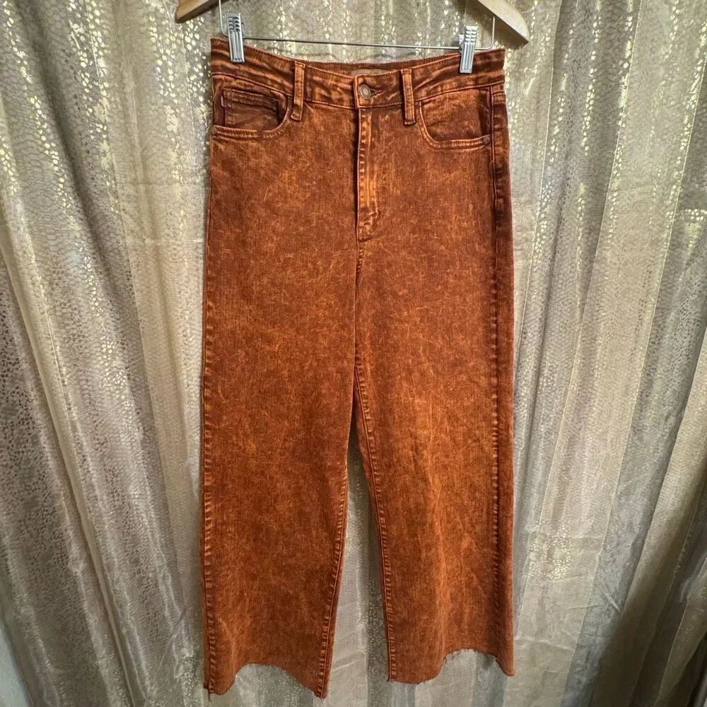 Judy Blue Burnt Orange Garment Dyed Wide Leg Raw Hem Jeans 9/29
